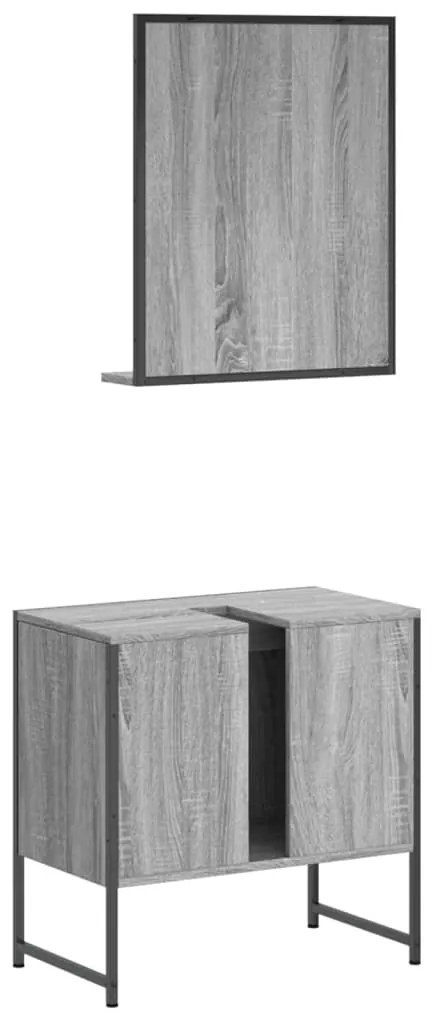 2 pcs conj. móveis casa de banho derivados madeira cinza sonoma