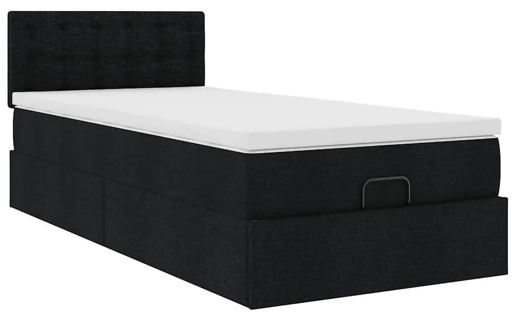 Cama otomana com colchão 100x200 cm tecido preto