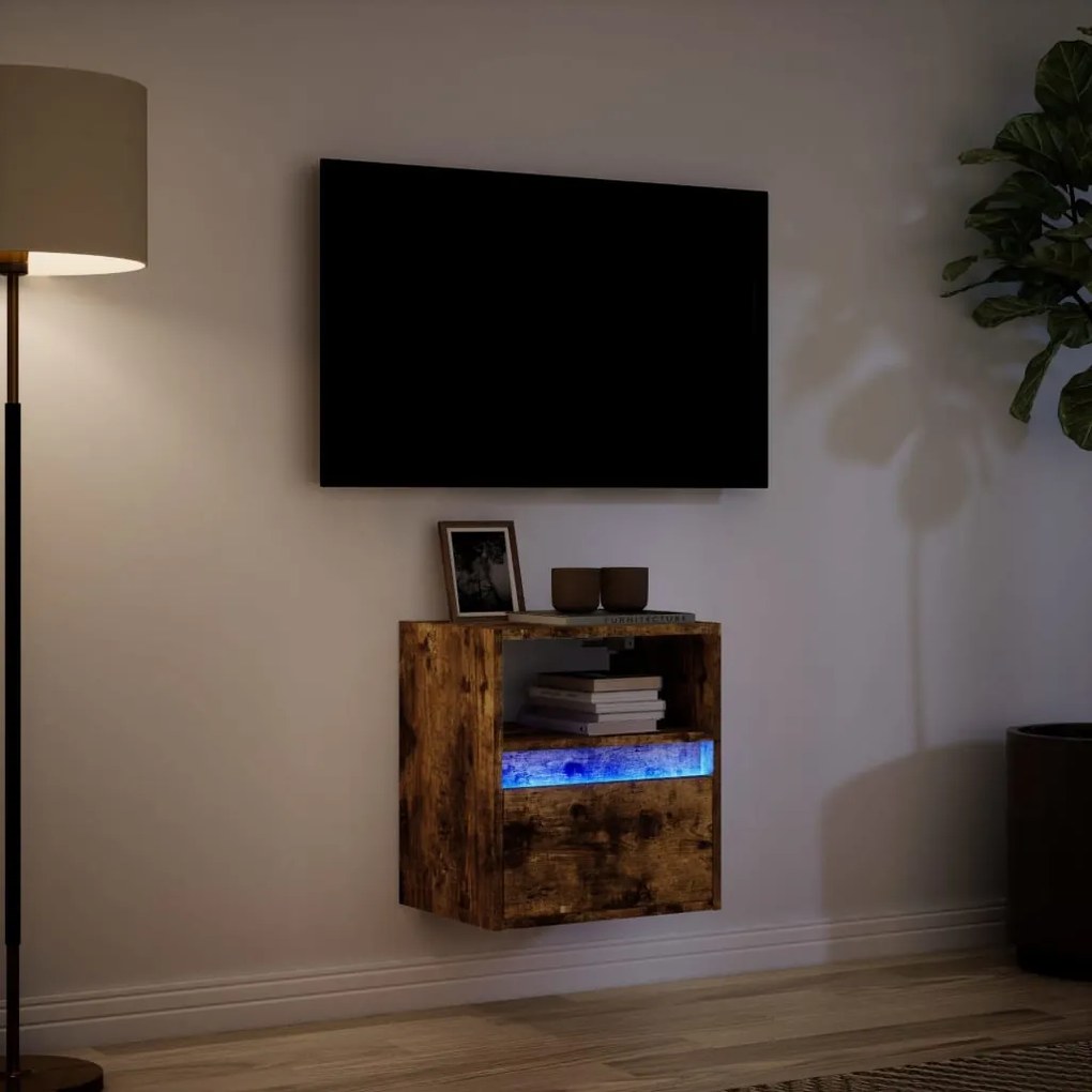 Móvel de parede p/ TV c/ luzes LED 41x31x45 cm carvalho fumado