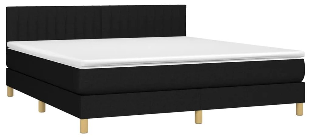 Cama box spring c/ colchão e LED 160x200 cm tecido preto