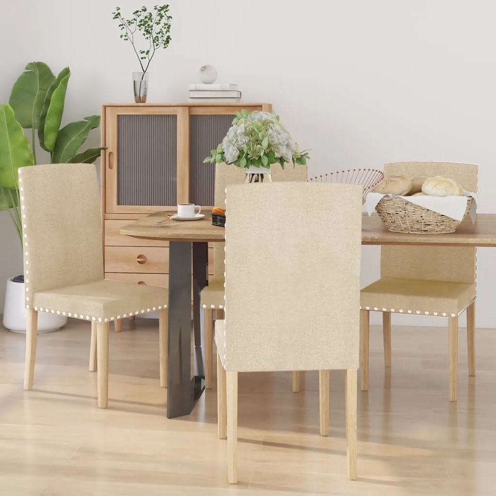 vidaXL Cadeiras de jantar 4 pcs tecido cor creme