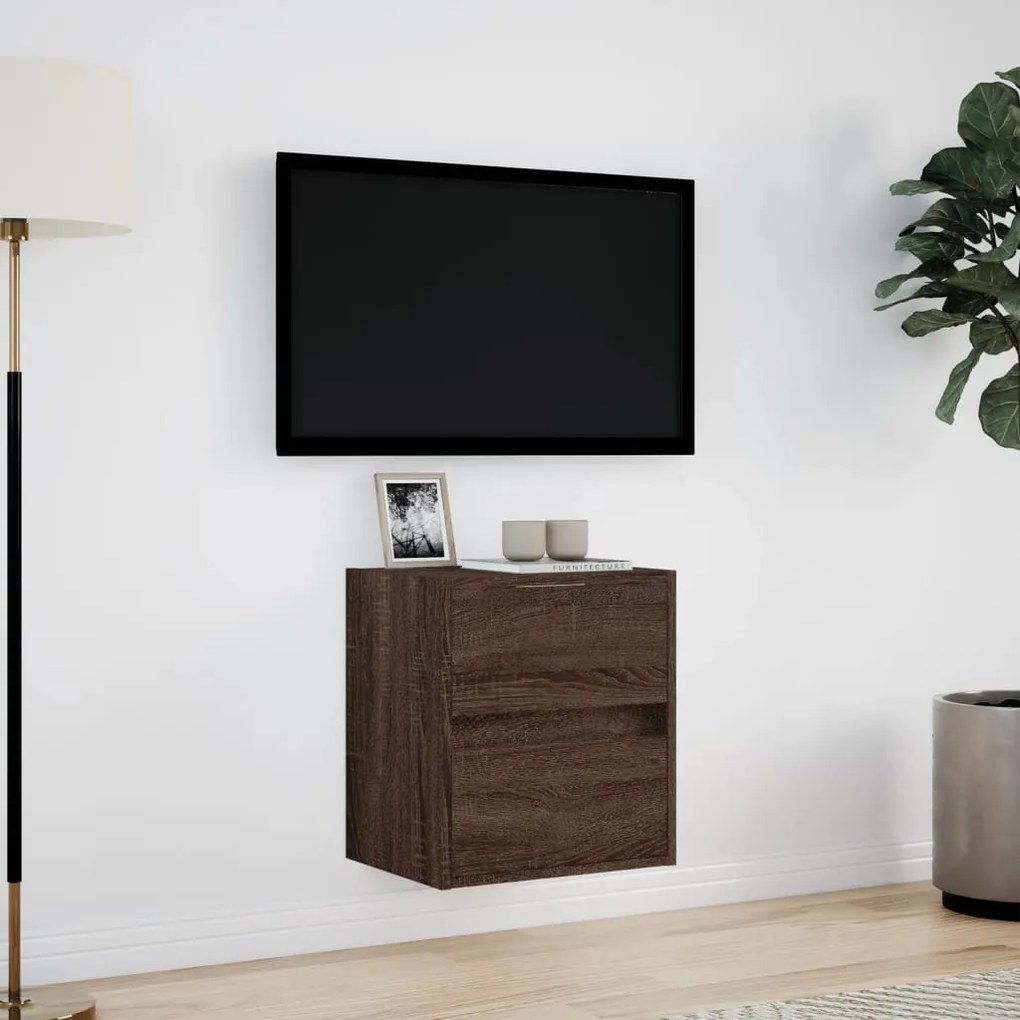 Móvel de parede p/ TV c/ luzes LED 41x31x45cm carvalho castanho