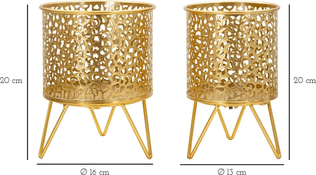 CONJUNTO DE 2 VASOS HOLDERPINY DOURADO Ø 16X20-13X20 CM (PLANTAS NÃO INCLUIDAS)