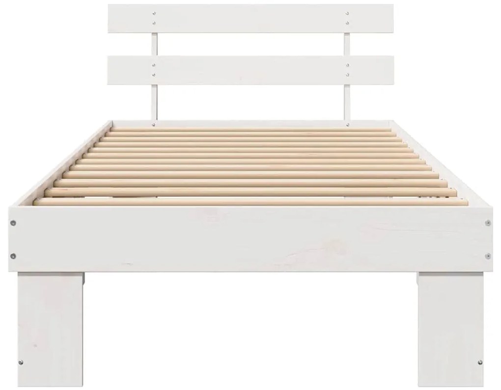 Estrado de Cama com Cabeceira Branca 90x190 cm Madeira Sólida de Pinho