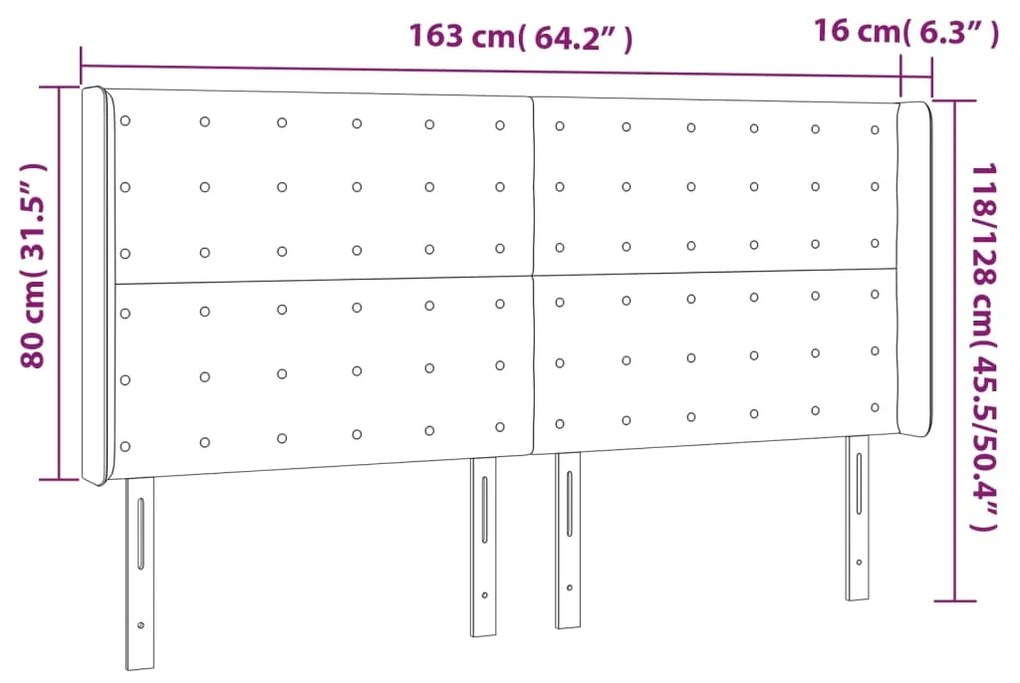 Cabeceira cama c/ LED couro artif. 163x16x118/128 cm cappuccino