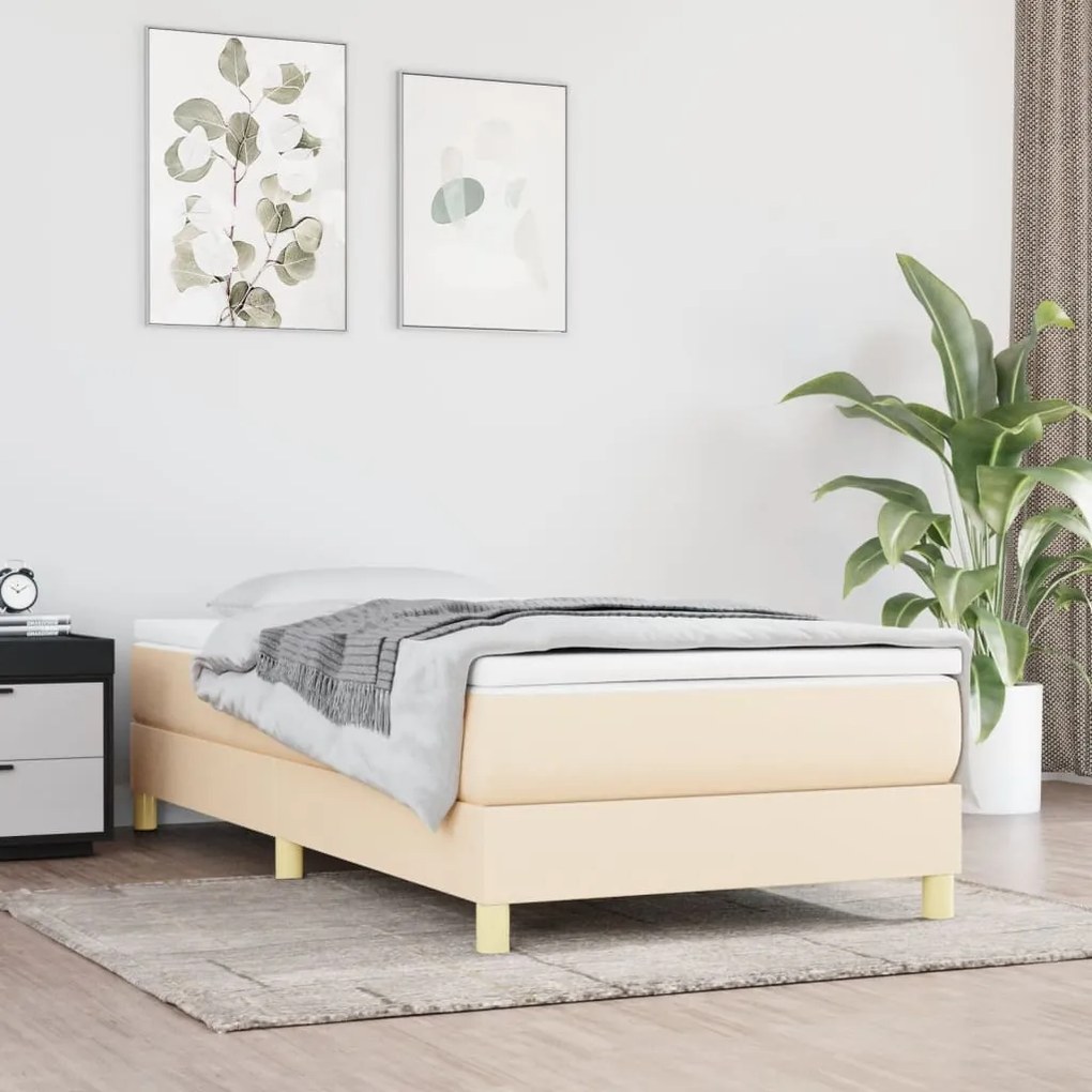 3120587 vidaXL Estrutura de cama com molas 90x200 cm tecido cor creme