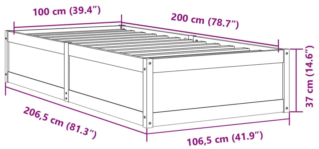 Estrutura de cama 100x200 cm madeira de pinho maciça