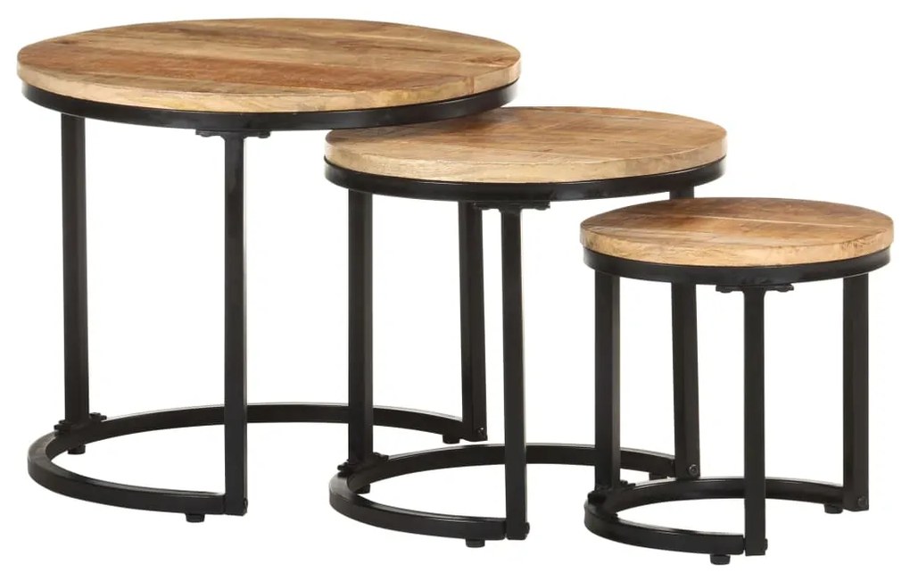 Mesas de apoio 3 pcs madeira de mangueira áspera