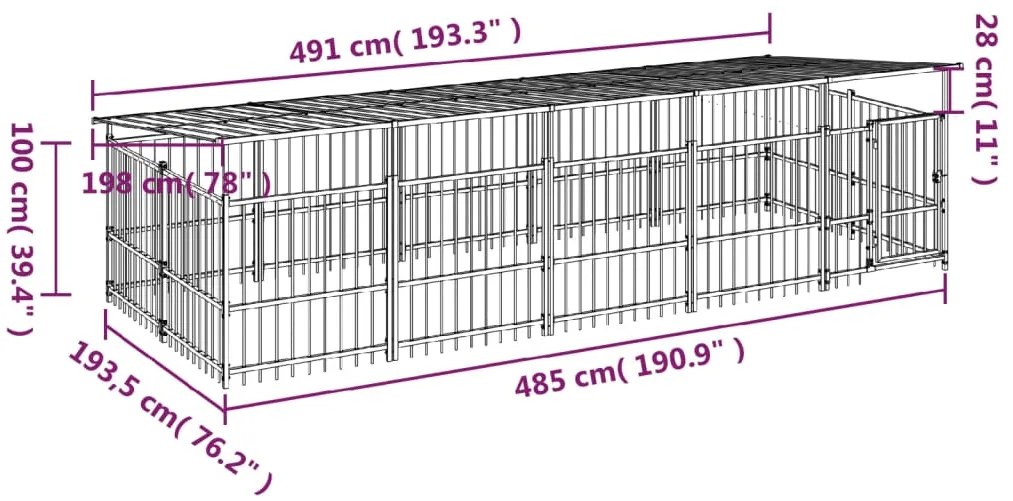 Canil de exterior com telhado 9,38 m² aço