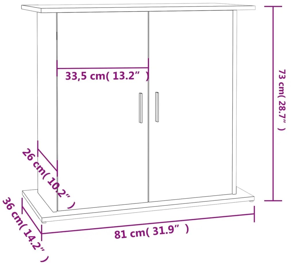 Suporte de aquário 81x36x73cm derivados de madeira cinza sonoma