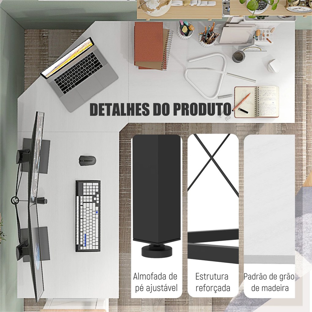 Secretária de Canto – Modelo Nice – 150x150x76 – Moderna – Branco