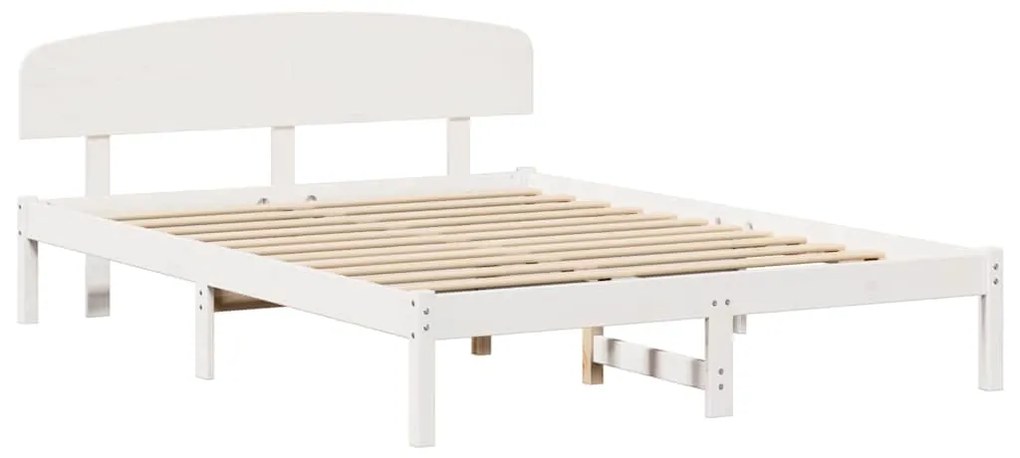 Estrado de Cama com Cabeceira Branco 150x200 cm Madeira Sólida de Pinh