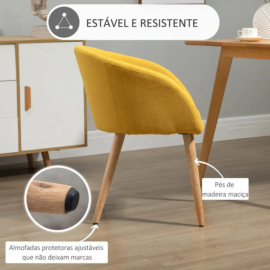 Cadeira de Sala de Jantar Estofada em Linho Sintético Transpirável com Assento Acolchoado e Pés de Madeira Cadeira Moderna para Sala de Estar