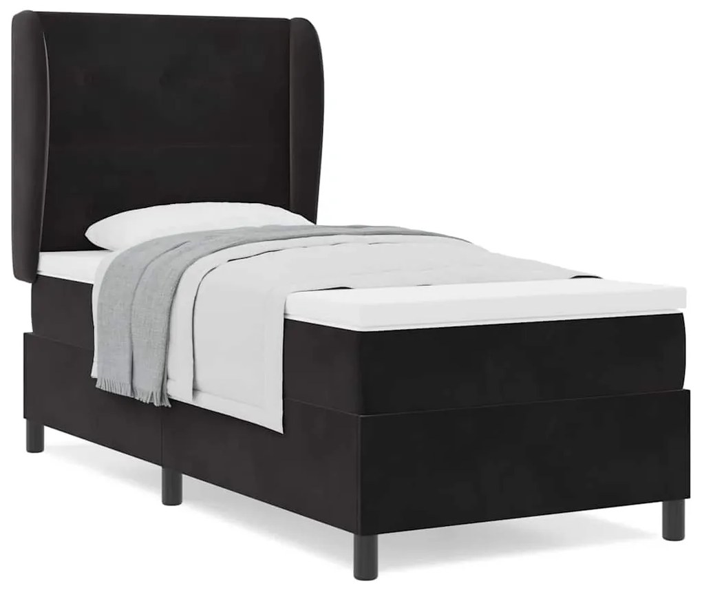 Cama com Estrado e Colchão Preto 100x200 cm em Veludo