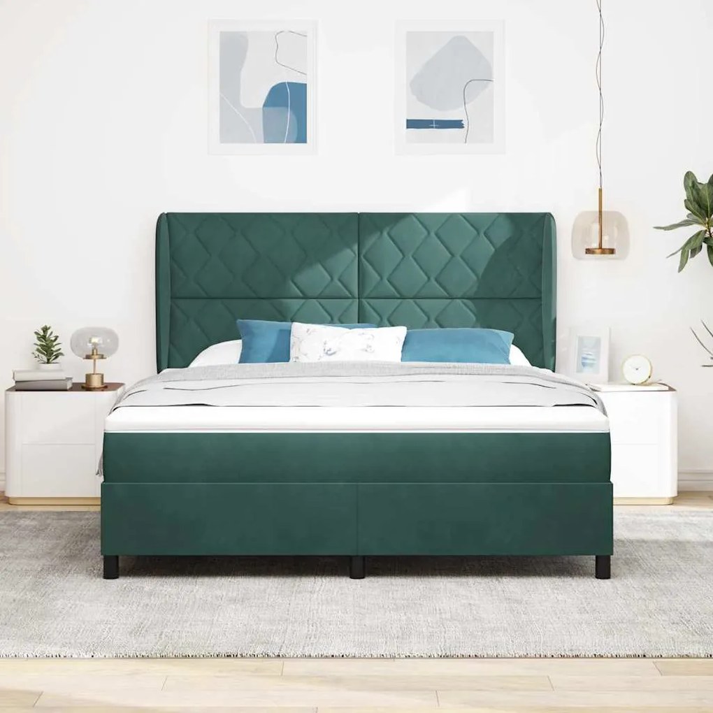 vidaXL Cama Box com colchão Verde Escuro 200 x 180 cm Poliéster