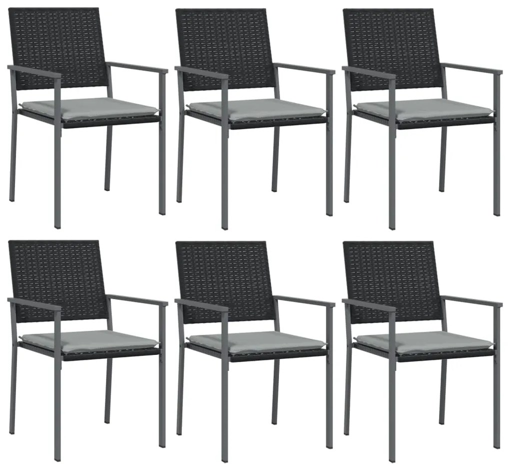 7 pcs conjunto de jantar p/ jardim c/ almofadões vime PE e aço