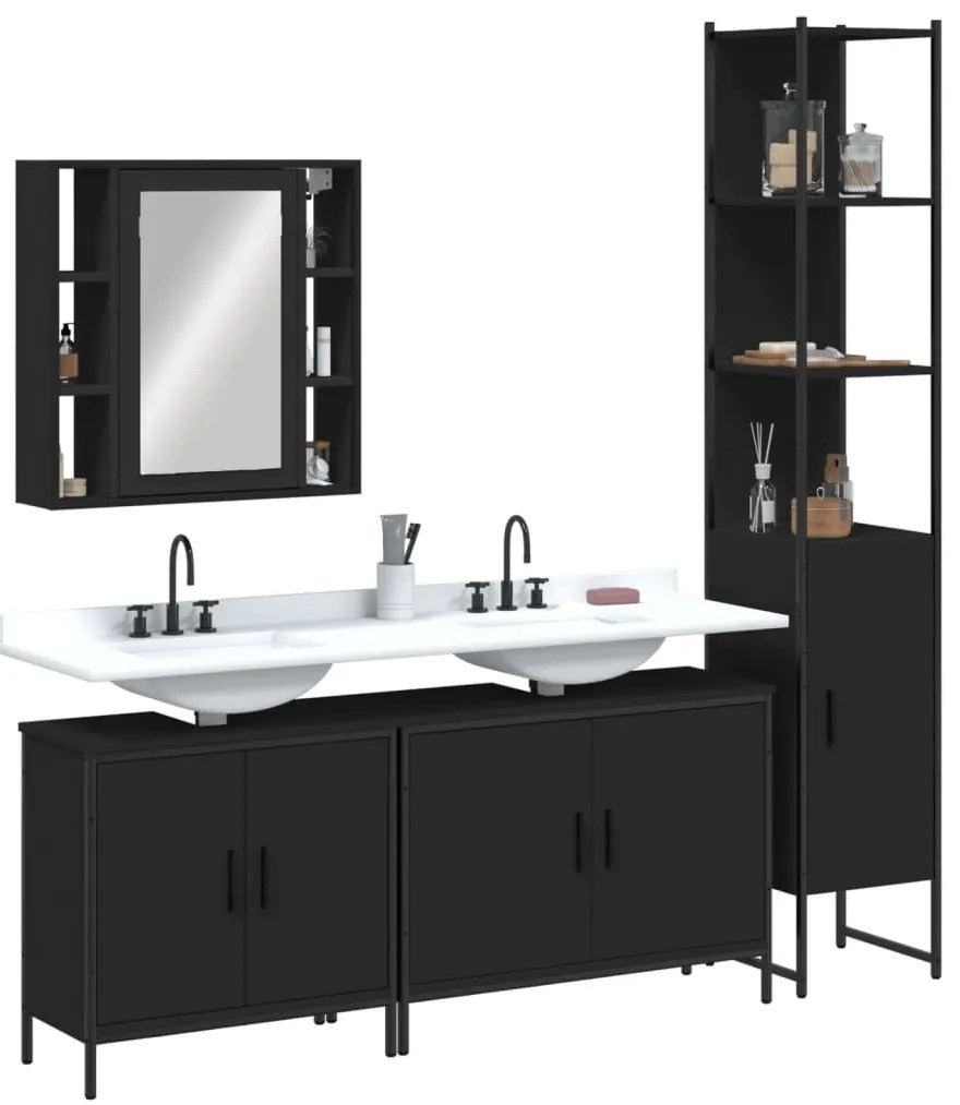 4 pcs conjunto móveis casa de banho derivados de madeira preto