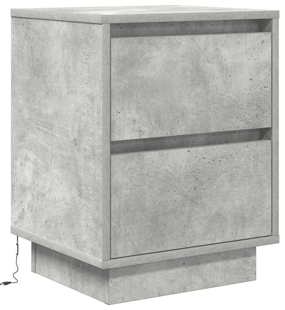 Mesas cabeceira c/ luzes LED 2 pcs 38x34x50 cm cinzento-cimento