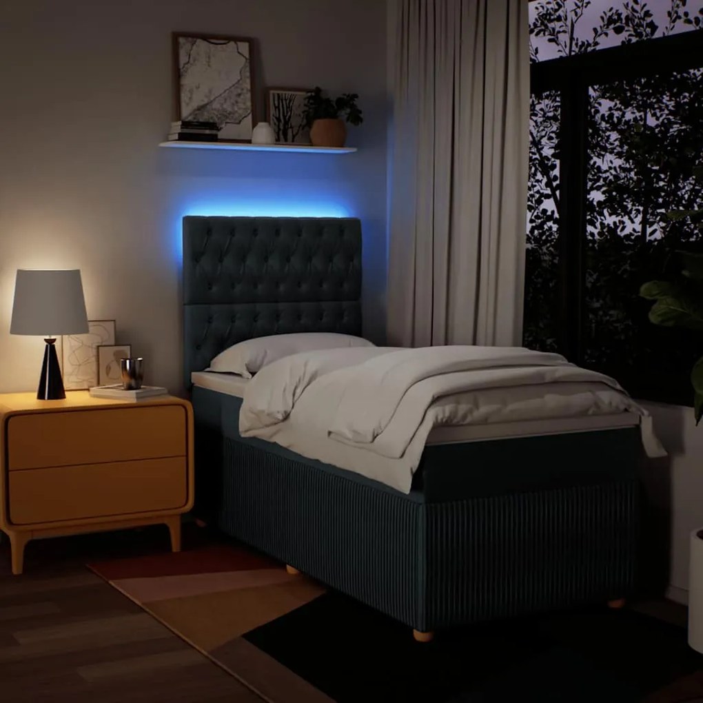 Cama com molas/colchão 100x200 cm tecido azul