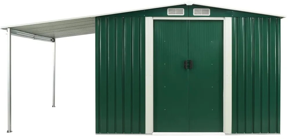 Abrigo de jardim com portas de correr 386x259x178 cm aço verde