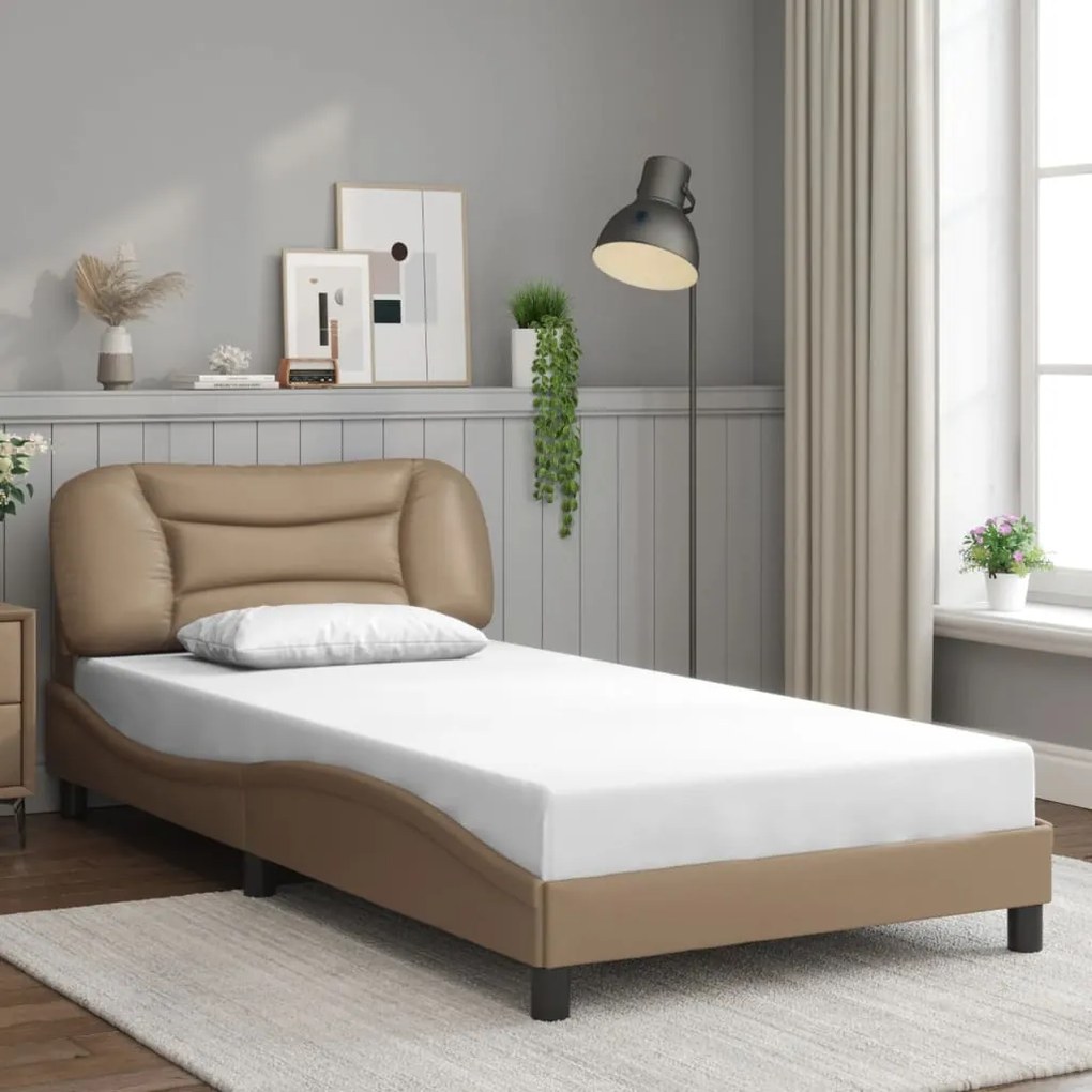 Estrutura cama cabeceira 100x200 cm couro artificial cappuccino