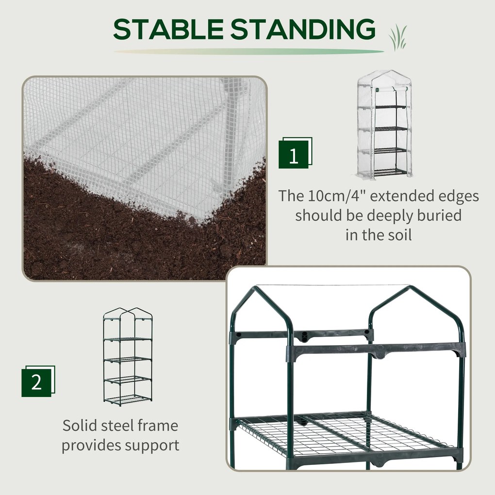 Estufa de Jardim com 4 Prateleiras e Cobertura de PE Estufa de Aço para Cultivo de Plantas Flores 69x50x160cm Branco