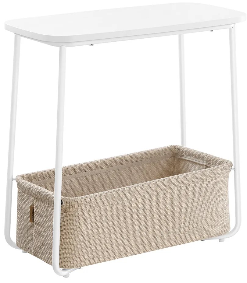 Mesa de apoio com cesto em tecido 30 x 60 x 60 cm branco mate-castanho