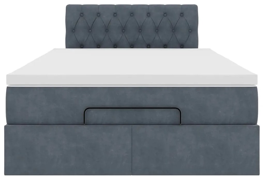 Cama otomana com colchão 120x190 cm veludo cinzento-escuro