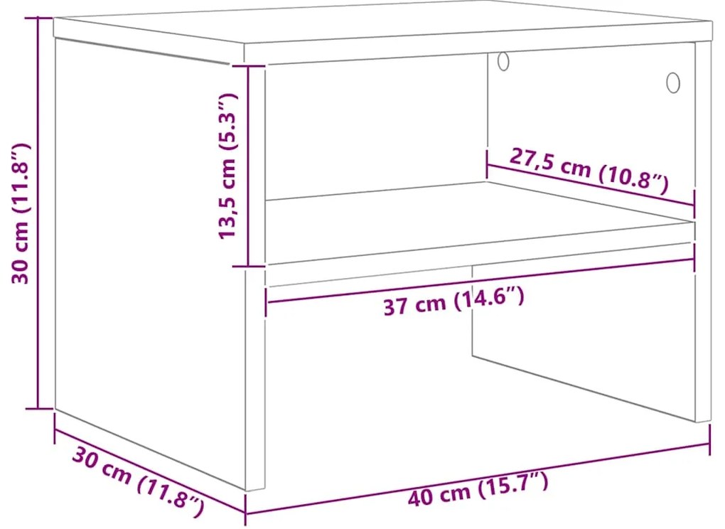 Mesa-de-cabeceira 40x30x30 cm contraplacado cinzento cimento