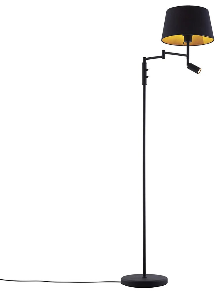 Candeeiro de pé preto com cúpula preta e luz de leitura ajustável - Ladas Retro,Clássico / Antigo