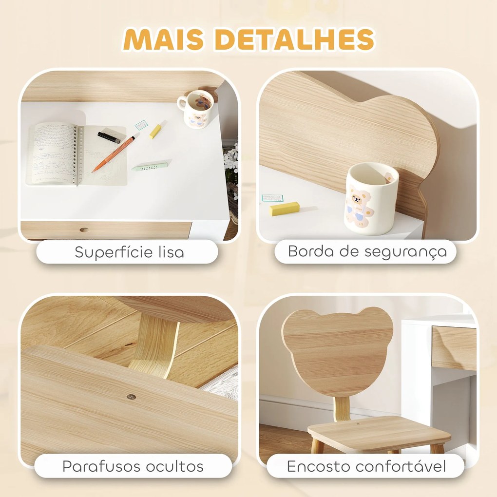 AIYAPLAY Secretária para Crianças com Cadeira em Forma de Ursinho Secr