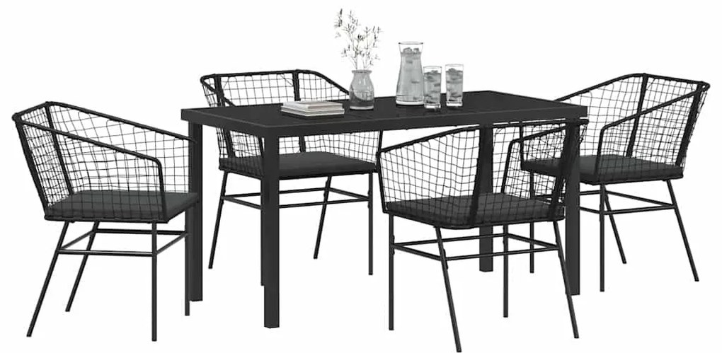 Conjunto de Jantar para Jardim de 5 Peças da com Almofadas Pretas em P