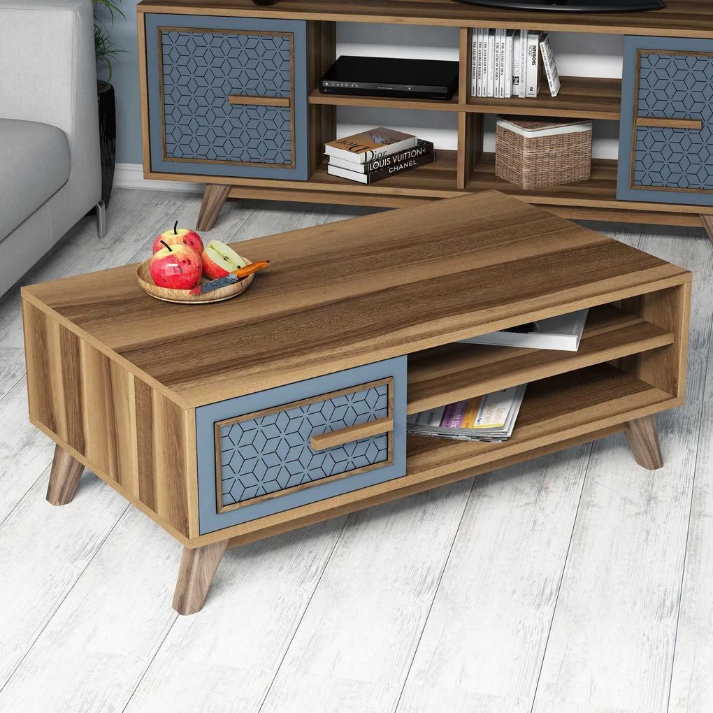 Mesa de Centro Ayla – Azul Nogueira – 105x38,2x60 cm