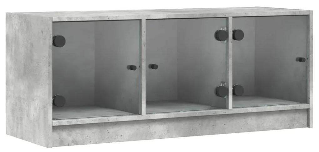 Móvel de TV c/ portas de vidro 102x37x42 cm cinza cimento