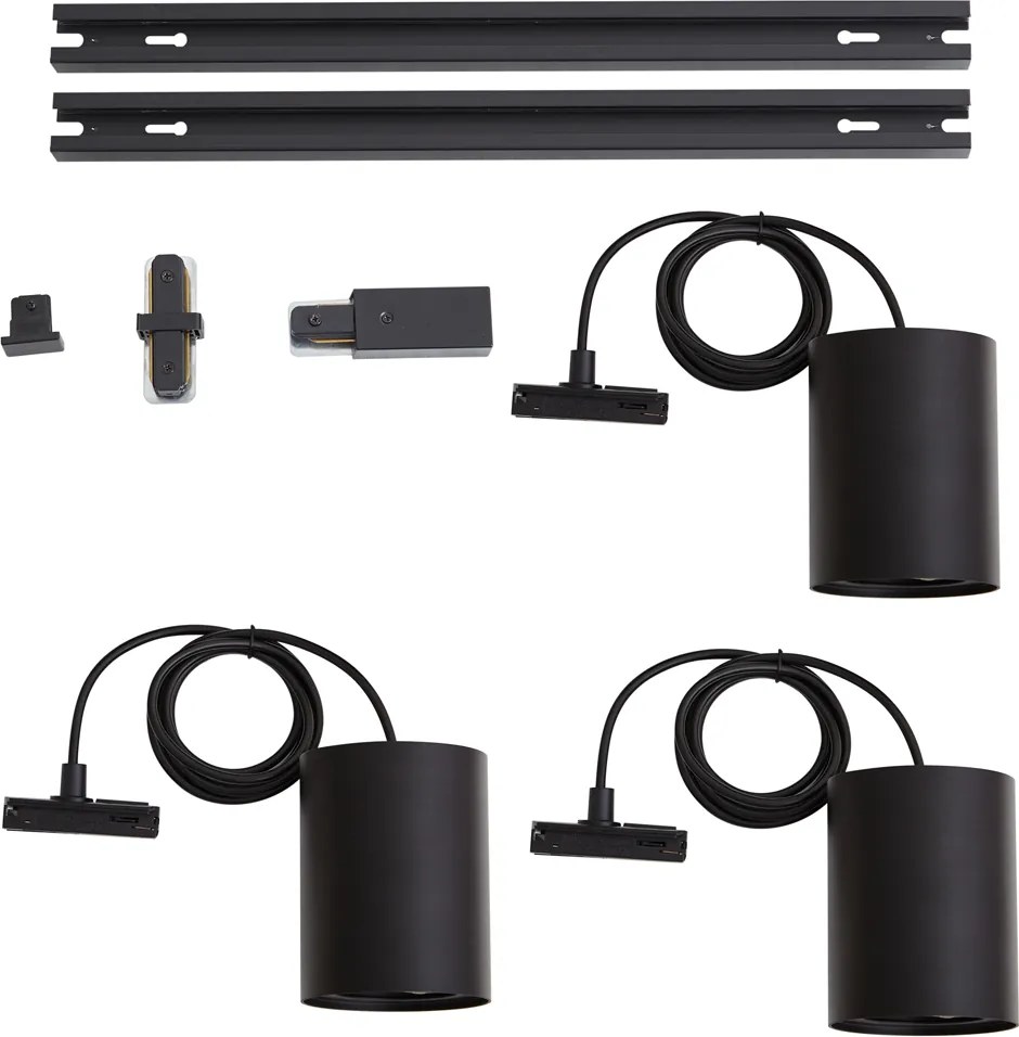 Sistema de iluminação de trilho moderno com 3 luzes pendentes preto 1 fase - Iconic Holt
