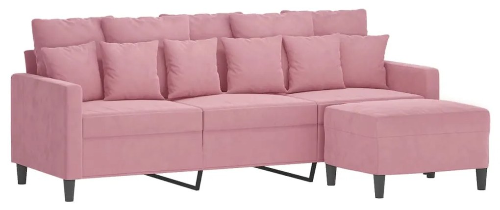 Sofá de 3 lugares com apoio de pés 180 cm veludo rosa