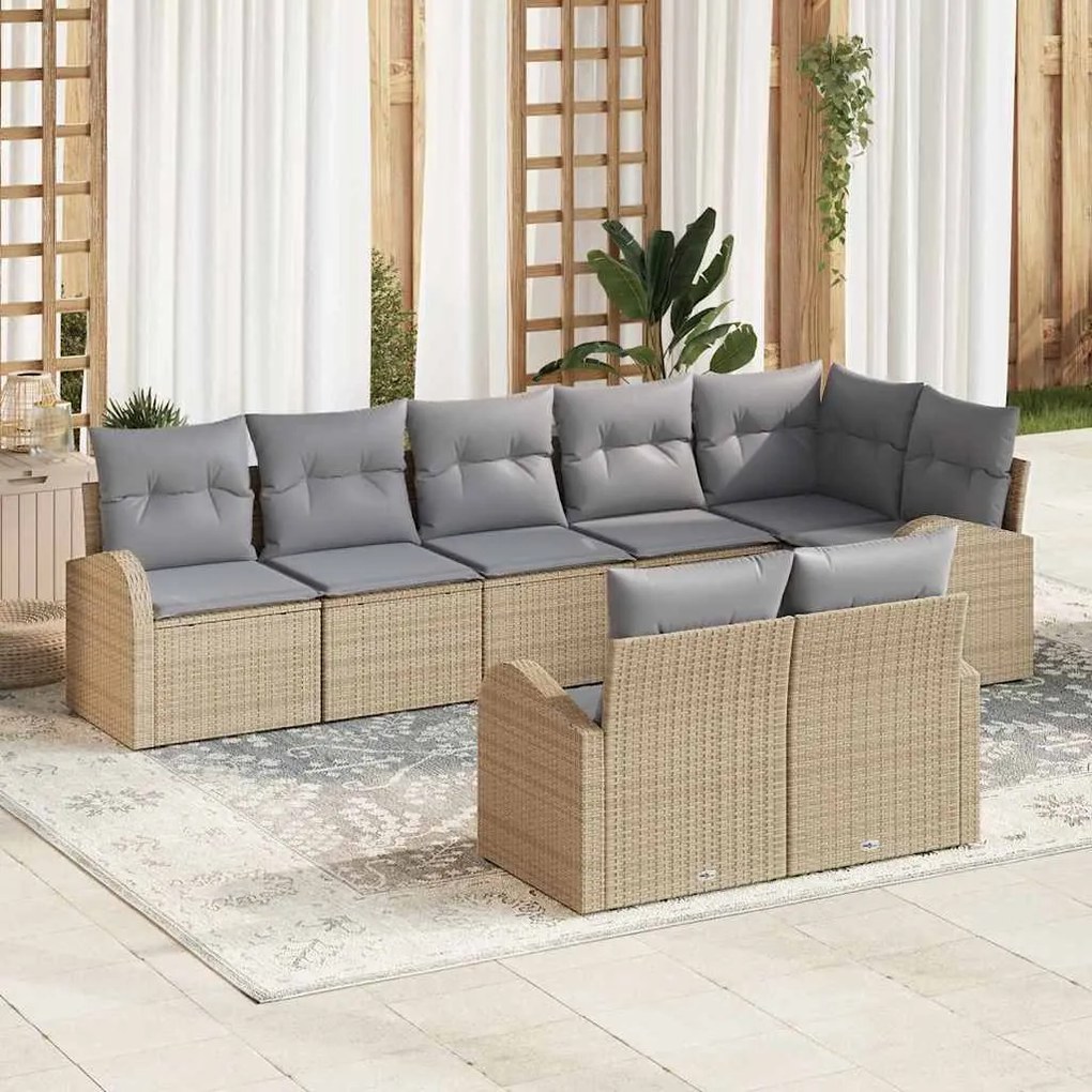 vidaXL Sofá de Jardim de 8 Peças com Almofadas Bege em Rattan Sintético