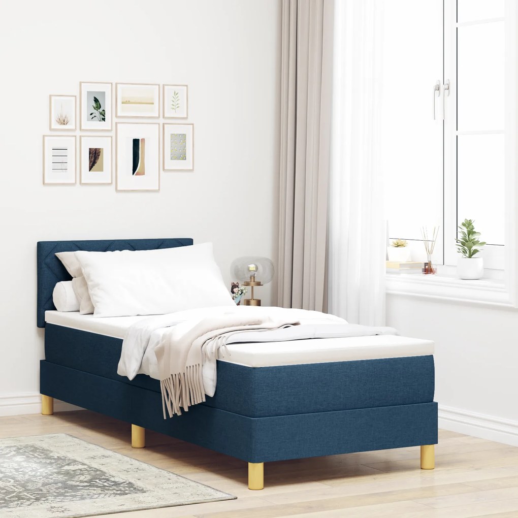vidaXL Cama Box Spring com Colchão Azul 80x200 cm Tecido