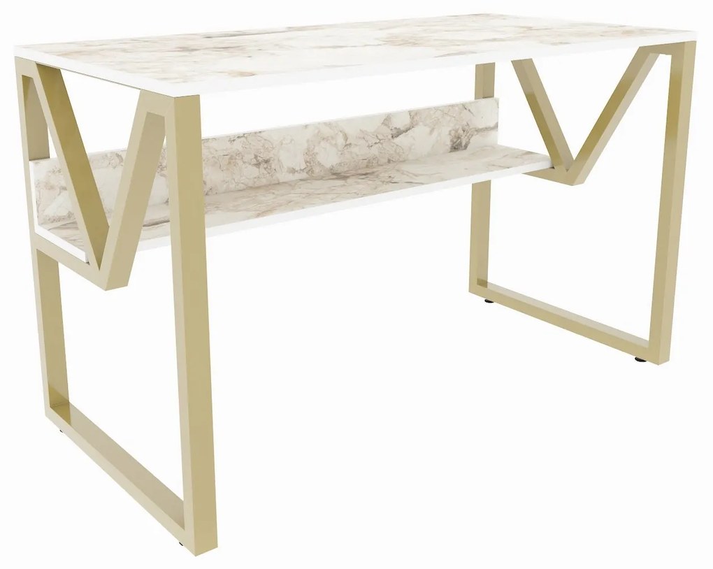 Secretária Lona – Branco e Dourado – 120x72,8x60 cm