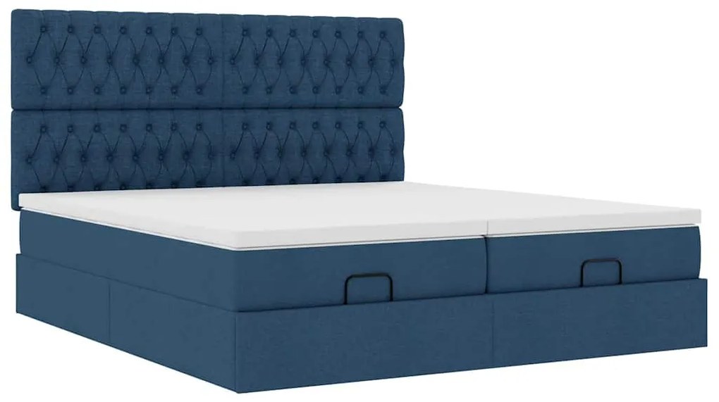 Estrutura de cama otomana com colchões 180x200cm tecido azul