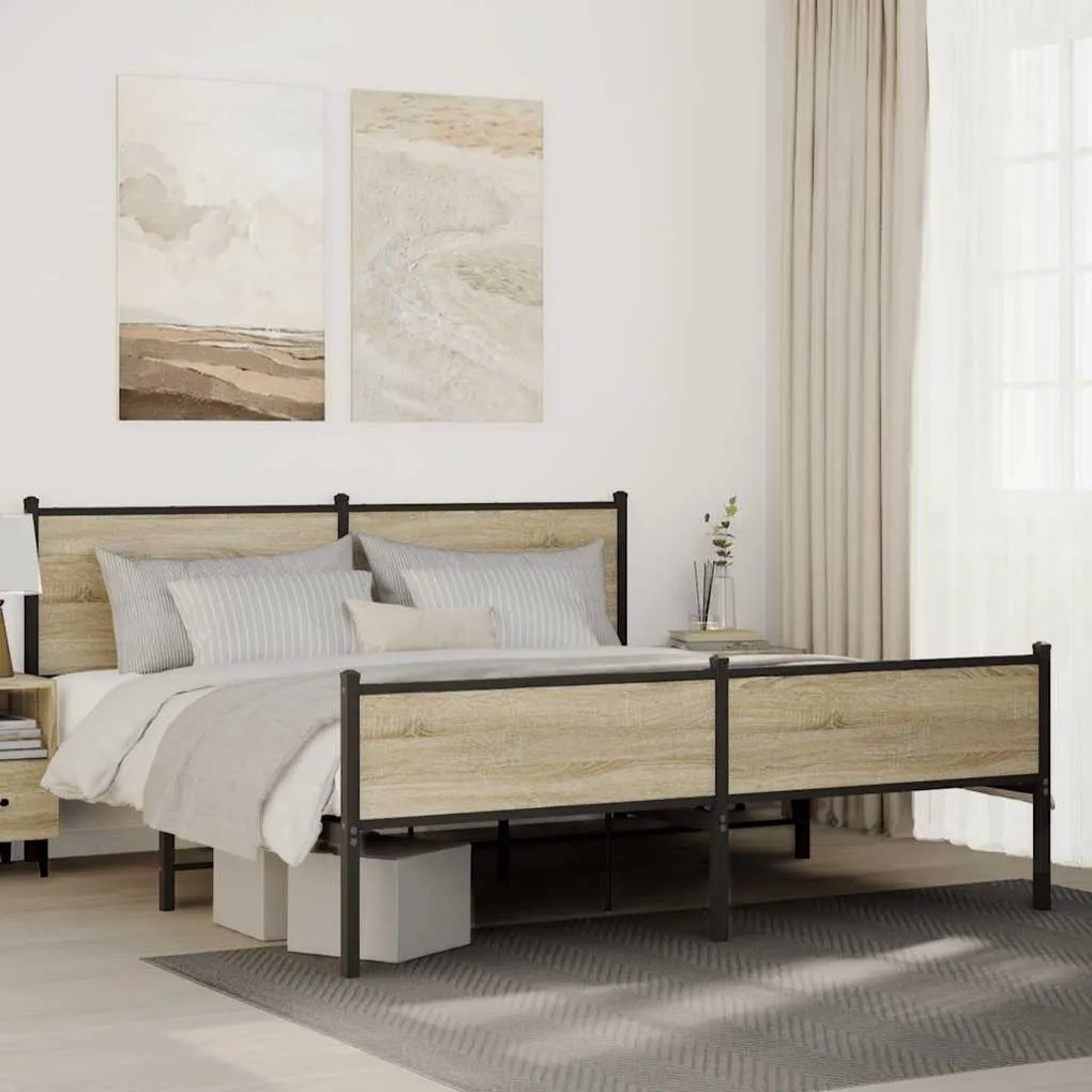 Estrutura de cama sem colchão 183x213cm metal carvalho sonoma
