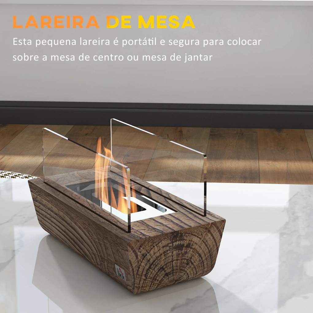 Lareira de Bioetanol de Mesa Capacidade 150 ml 1000BTU/Hr Combustão de 45 Minutos para Interior 5-8 ㎡33x16x18 cm Carvalho