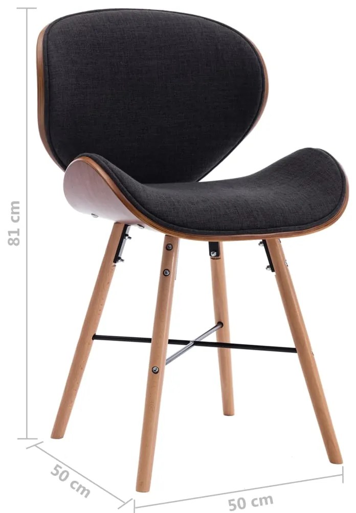 Cadeiras de jantar 2 pcs tecido/madeira curvada cinzento-escuro