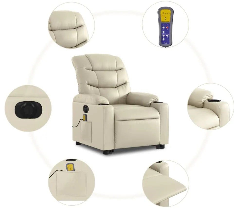 Poltrona reclinável elevatória elétrica couro artificial creme