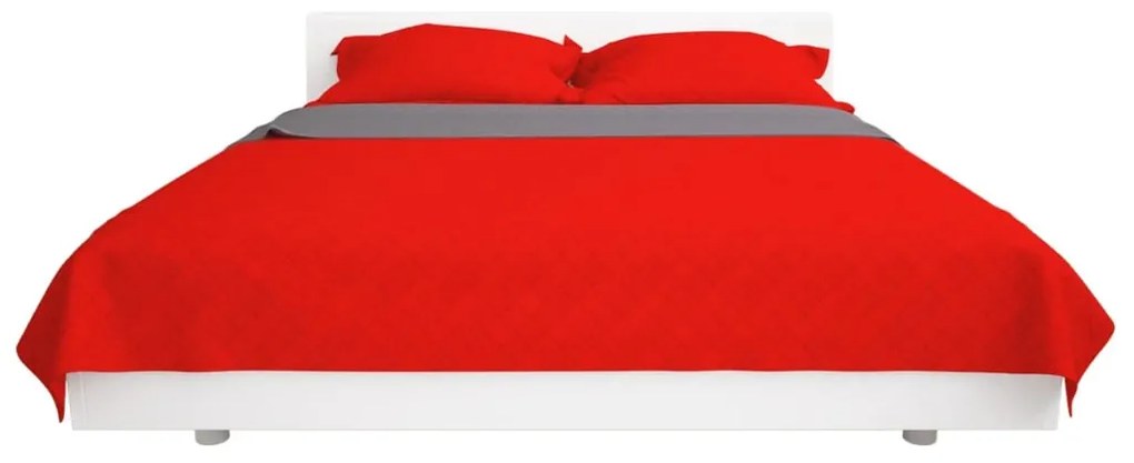 Colcha dupla face acolchoada 230x260 cm vermelho e cinzento