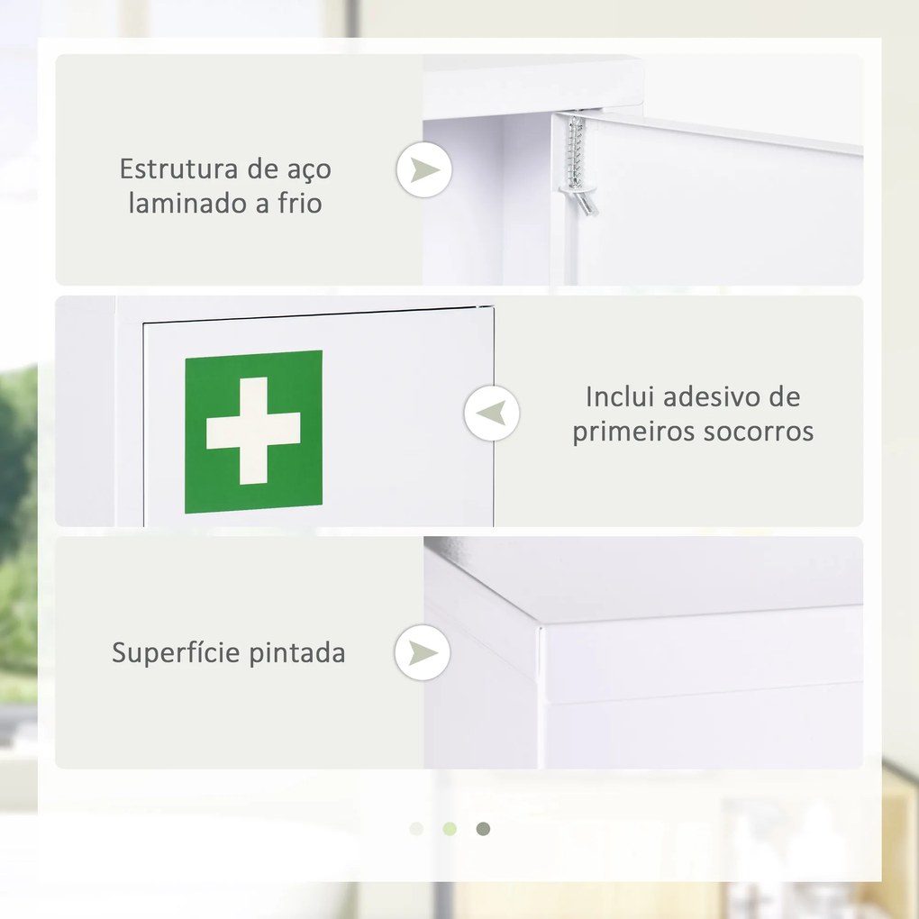 Armário de Parede para Medicamentos de Aço com 3 Prateleiras e 2 Chaves para Casa de Banho 40x15x53,5 cm Branco