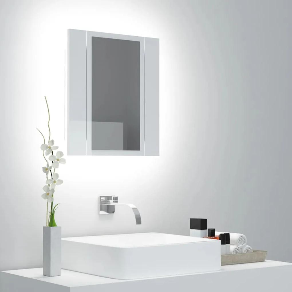 804953 vidaXL Armário espelhado casa de banho LED acrílico branco brilhante