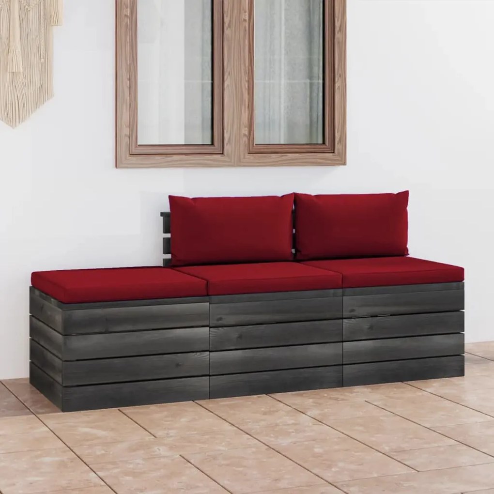 3061764 vidaXL 3 pcs conjunto lounge de paletes + almofadões madeira de pinho