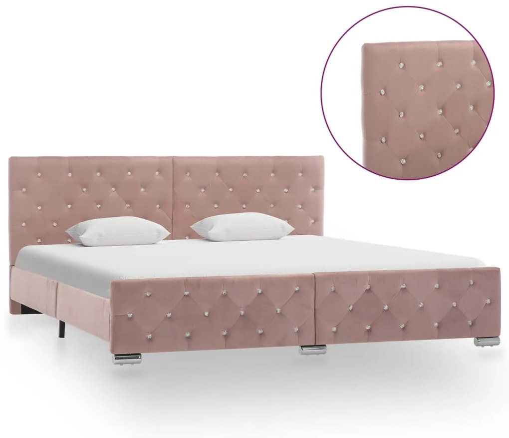 Estrutura de cama 180x200 cm veludo rosa