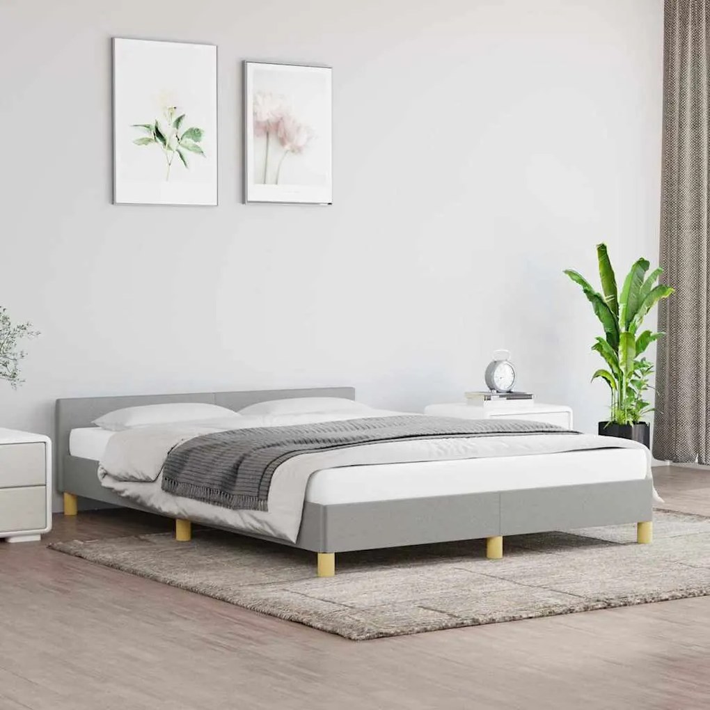 Estrutura de cama sem colchão 140x190 cm tecido cinzento-claro